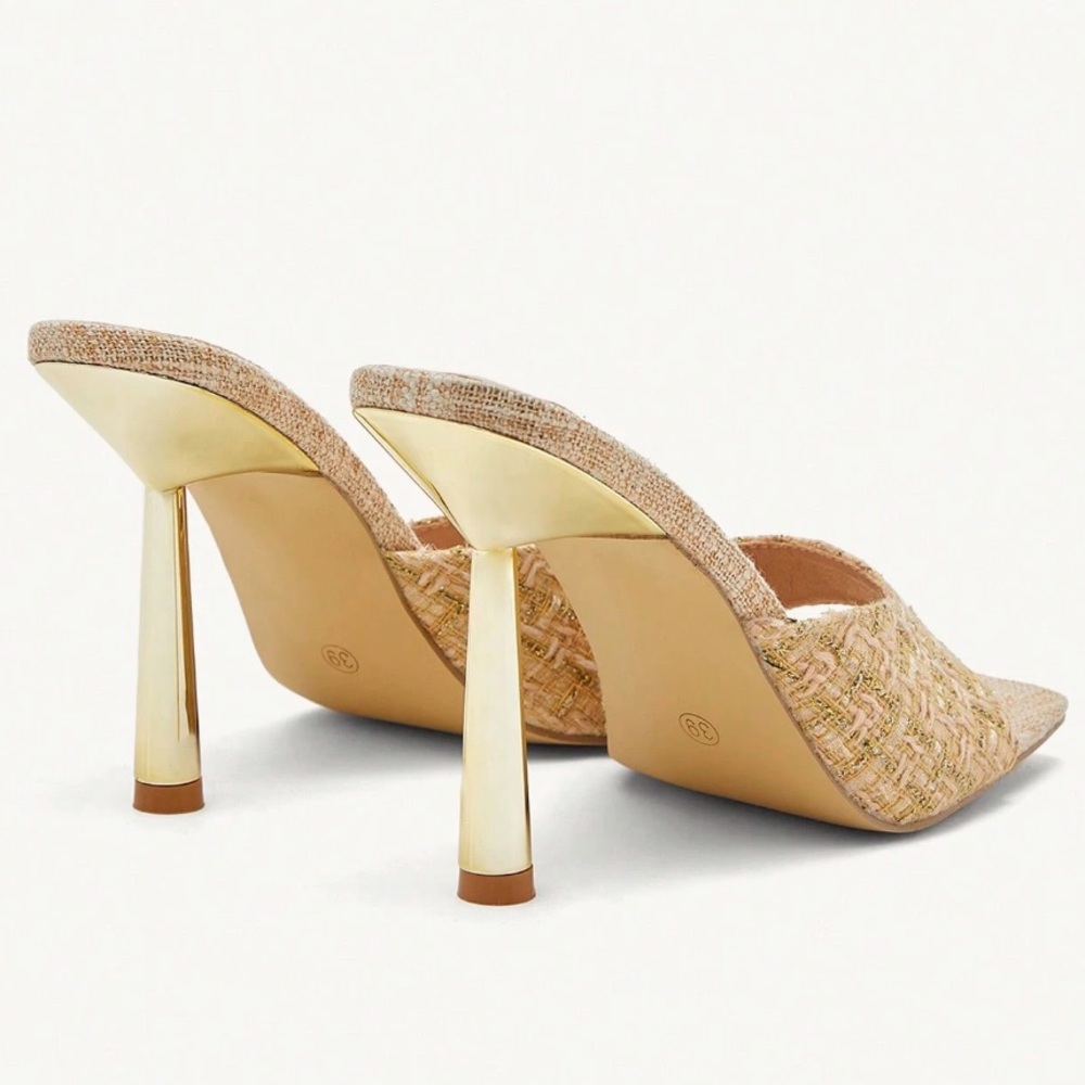🆕 Square Toe Tweed / Linen Mule Sandals - Picture 8 of 9